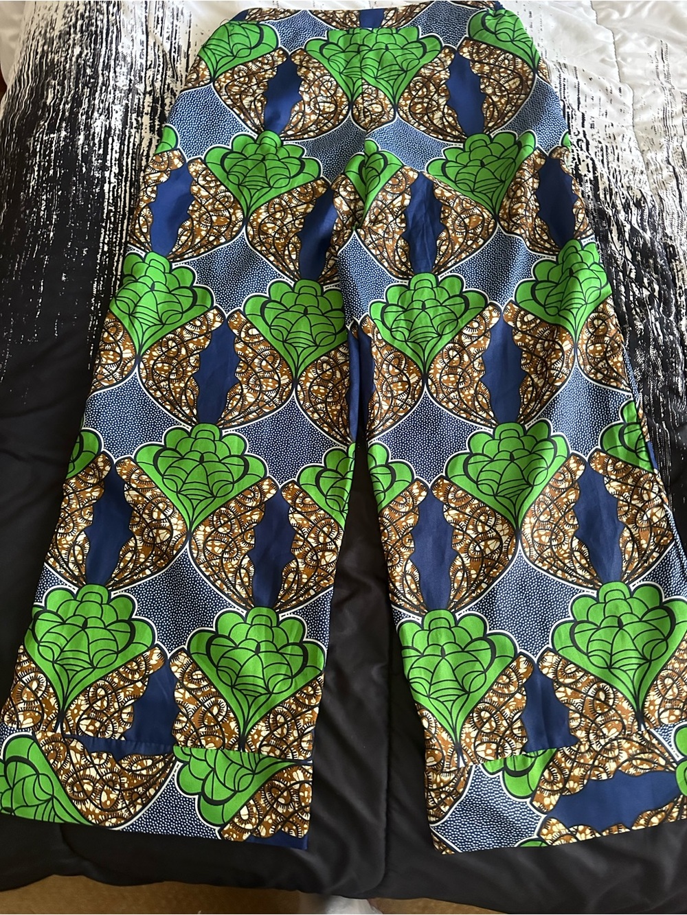 Wide Leg Flare pant in Green & Blue Print